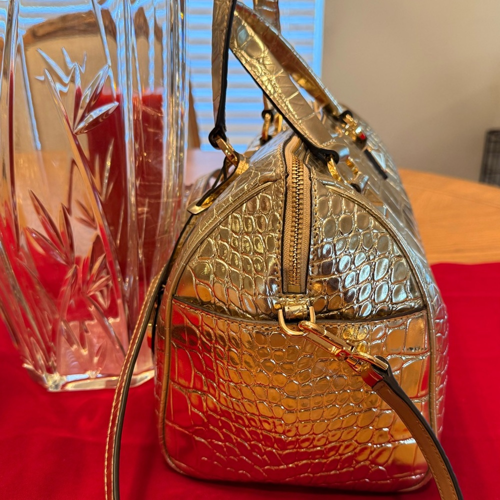 Michael Kors Grayson Metallic Gold Croc Embossed Leather Satchel, Tote EUC - Picture 4 of 13